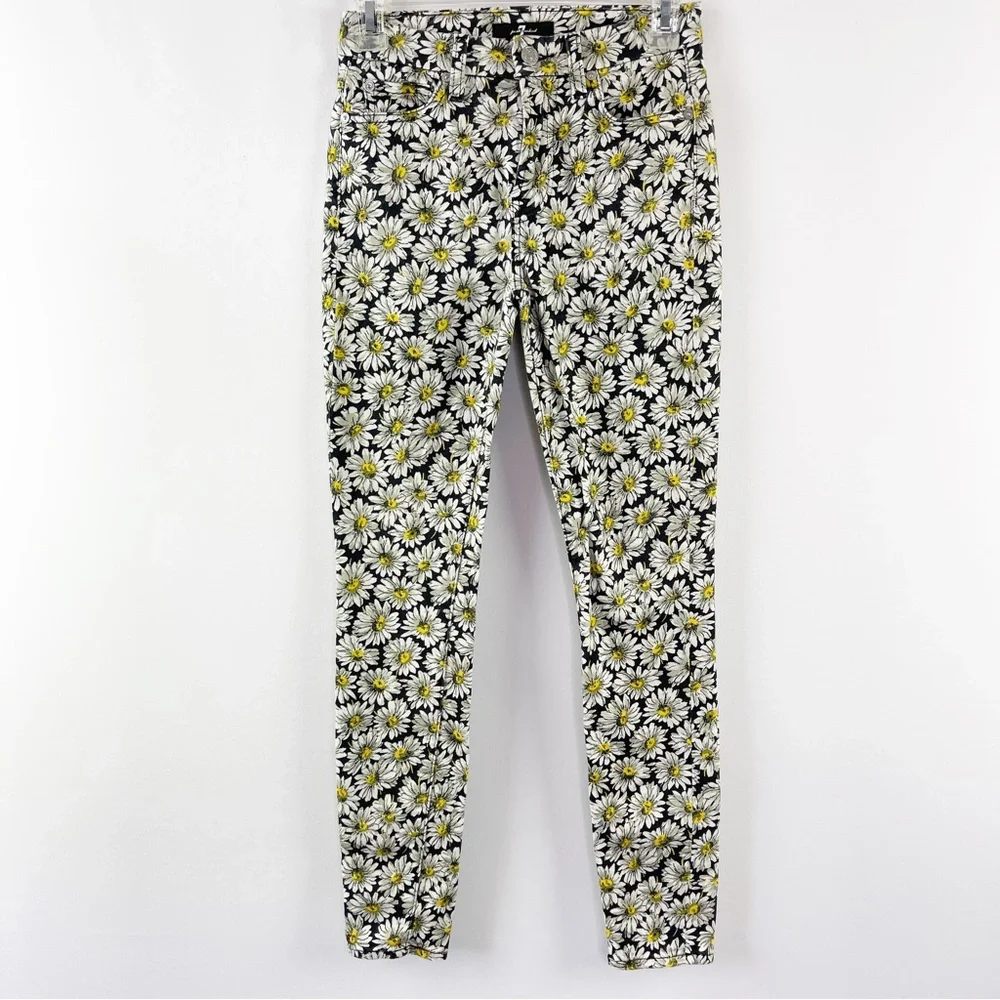 Seven 7 For All Mankind Skinny Jeans Black Daisy Floral Jeans Size 24 Stretchy - Picture 6 of 11